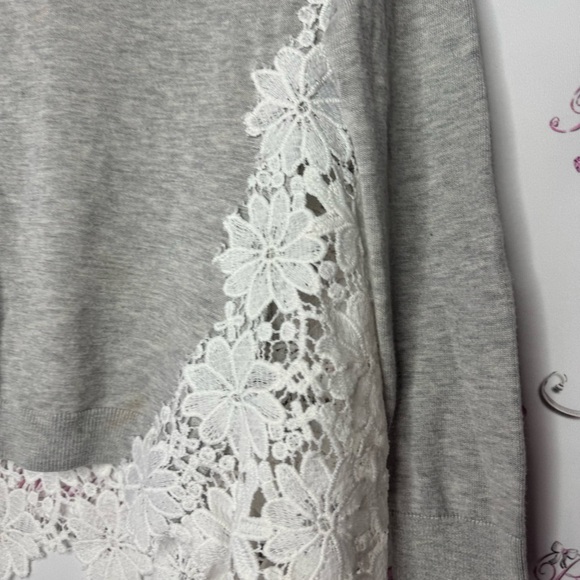 Chelsea 28 top cashmere lace floral white detail grey soft long sleeve sweater - Picture 6 of 13